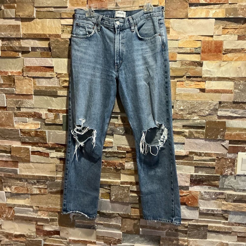 Agolde Men's Relaxed Distressed Blue Jeans
